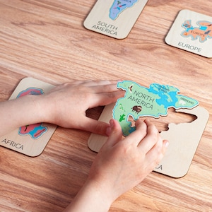 Weltkarte Puzzle aus Holz Kontinent Karte Puzzle für Kinder Montessori Geographie Puzzle Puzzle Geschenk für Kinder Holzspielzeug