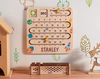 Perpetual Wooden Calendar for Kids: Montessori Toddler Learning Toy