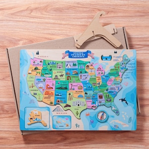 Holzpuzzle USA Map Puzzle für Kinder Motorikspielzeug Match USA Staaten Puzzles Lerngeschenk für Kinder Montessori-Aktivitäten