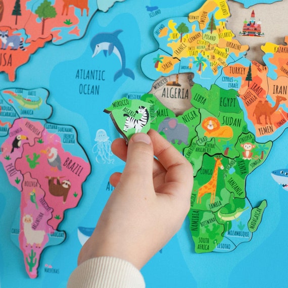 Montessori Puzzle Wooden Continent Map for Kids Educational Puzzle 