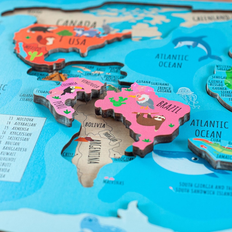 Contient Pieces Montessori World Map Puzzle, Wooden Geography Toy for Kids - Etsy