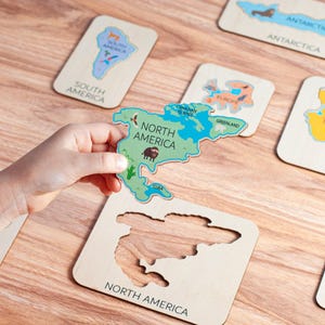 Holzpuzzle aus Holz Montessori Puzzles Weltkarte Kontinente Puzzle Kinderkarte Lernen Geographie Puzzles Geschenke für Kinder