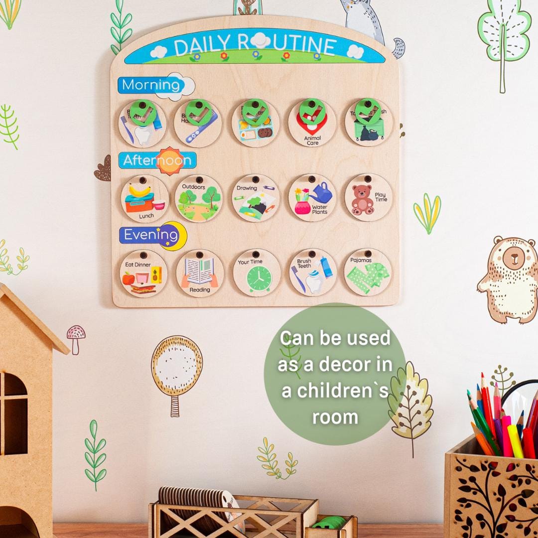 Wooden Daily Routine Chart for Kids, Visual Schedule Chore Board ...