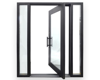 Sleek Pivot Door with Sidelights