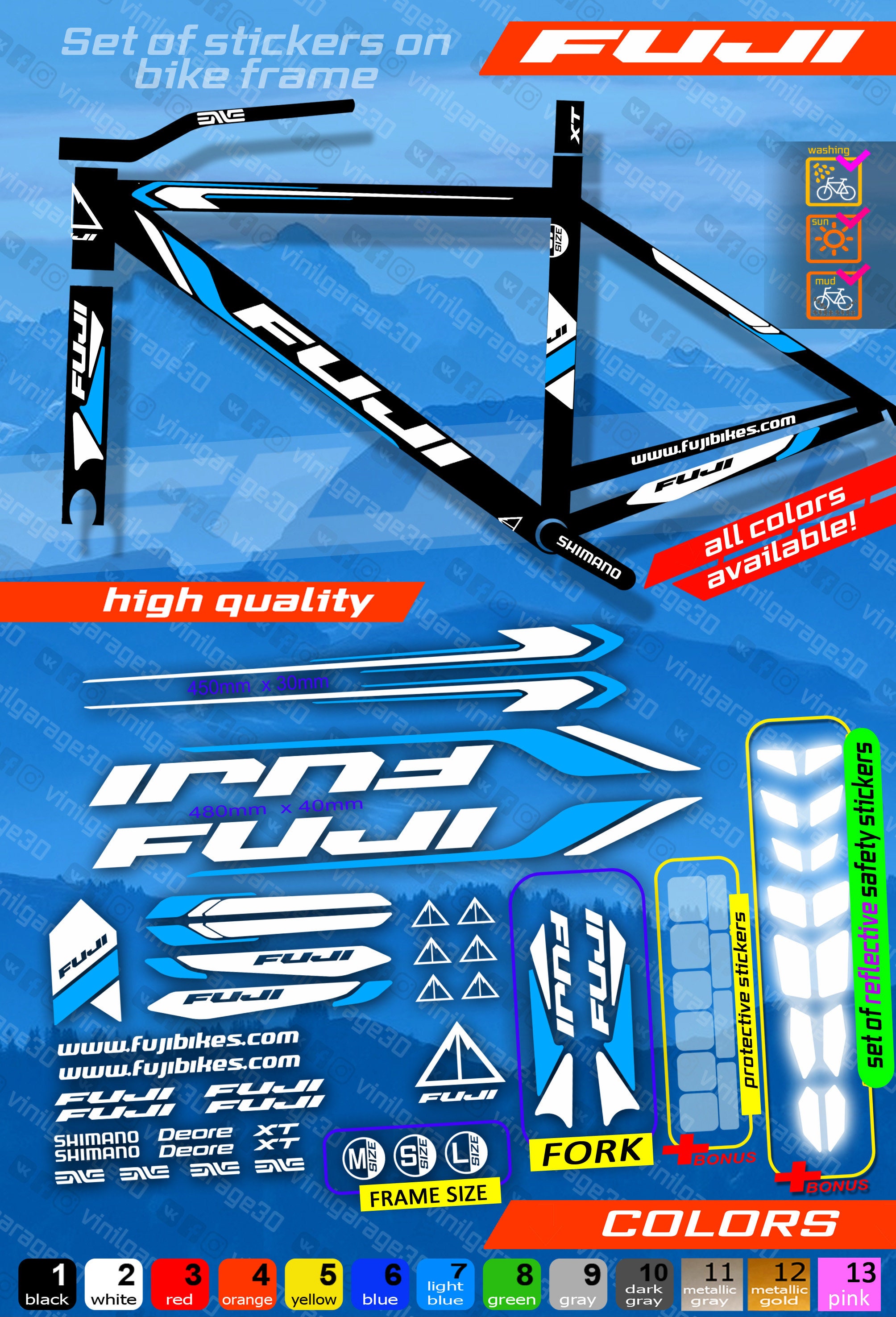 Custom Made Fuji Bicycle Stickers, Stickers on the Frame +fork - Etsy