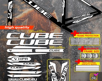 Op maat gemaakte CUBE fietsstickers, stickers op het frame +vork