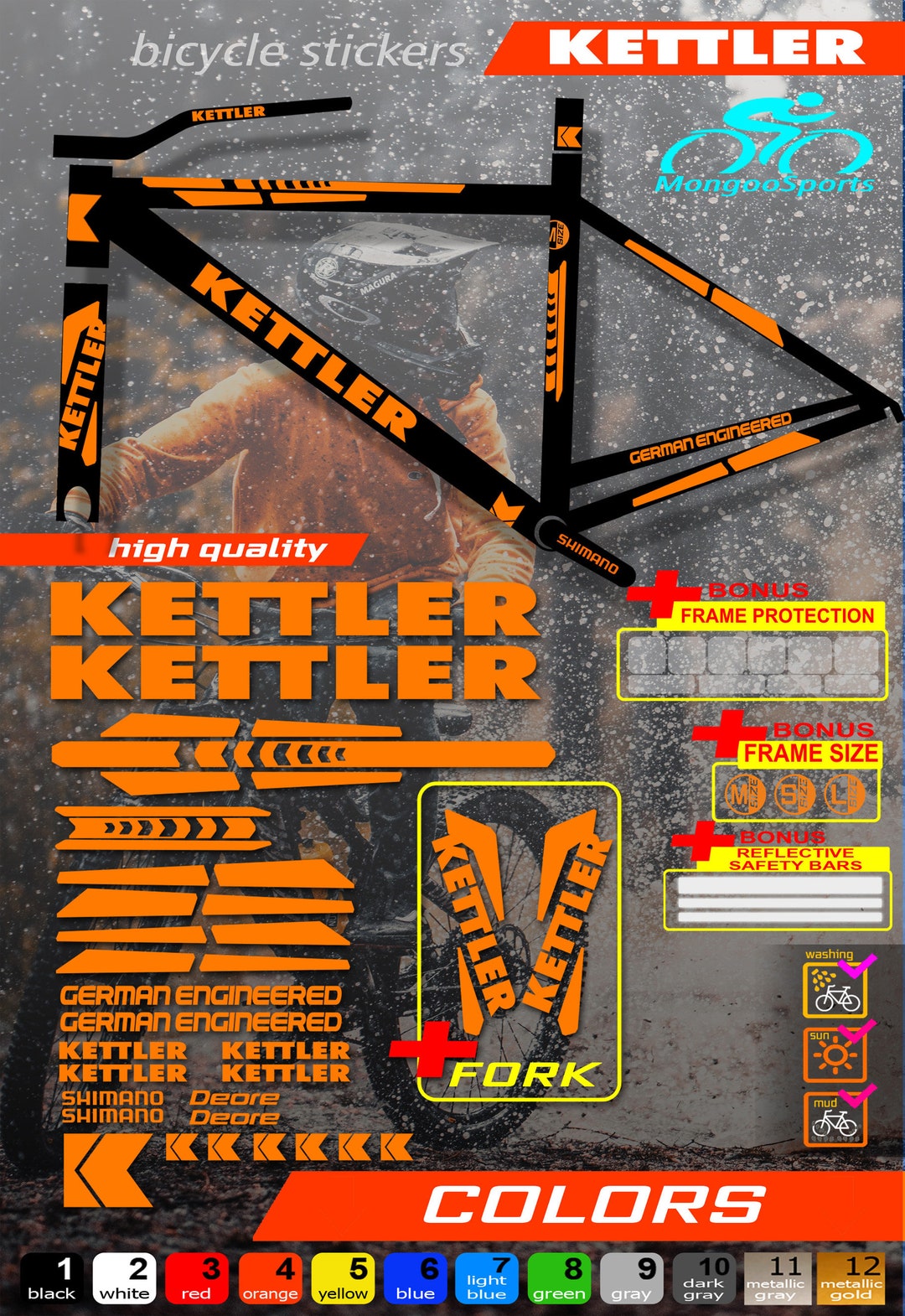 Custom Made KETTLER Bicycle Stickers, Stickers on the Frame +fork