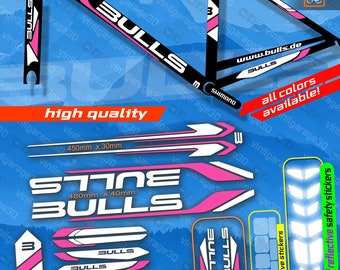 Custom made BULLS bicycle stickers, stickers on the frame +fork