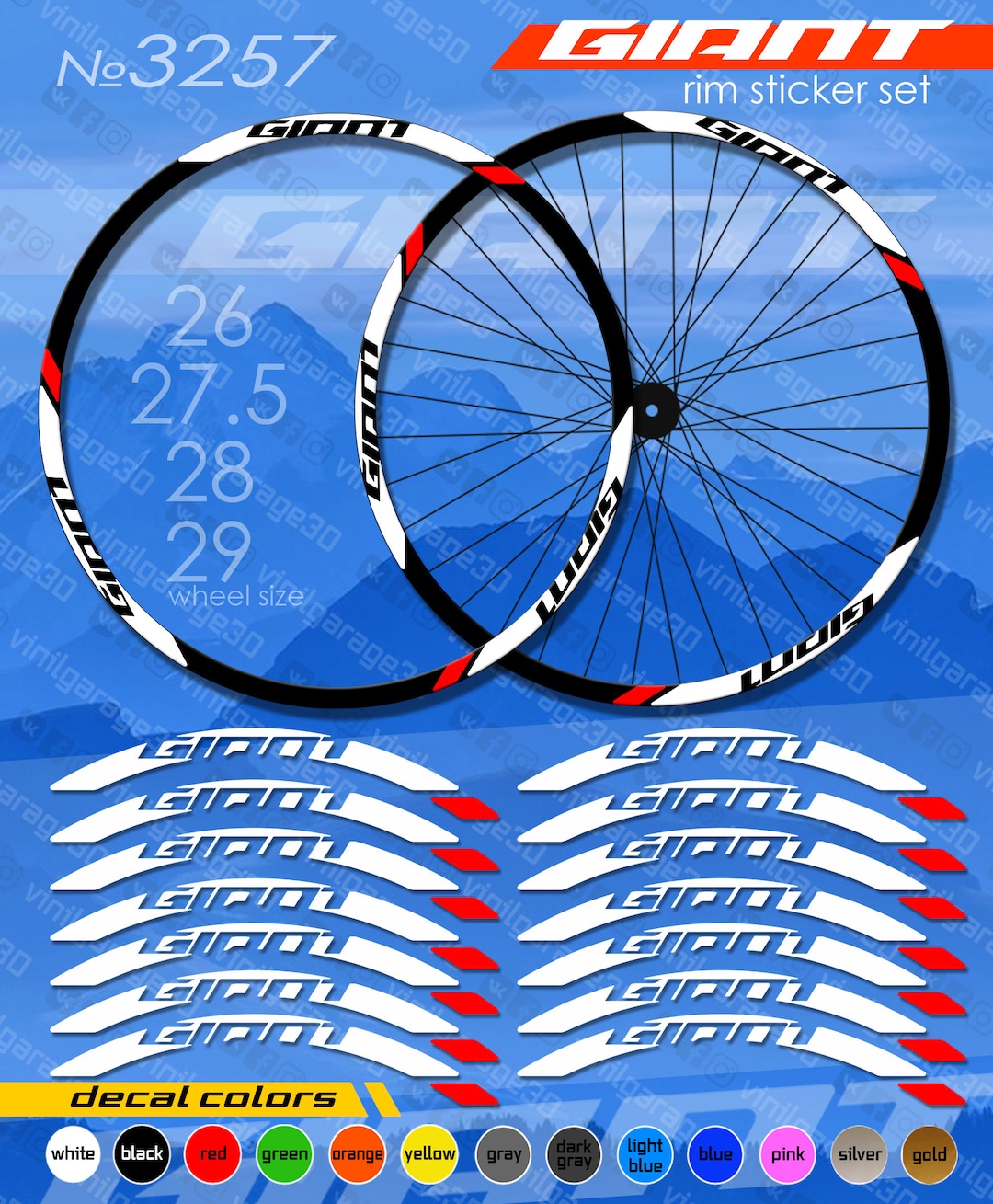 Bicycle Rim Stickers Giant, Set of Stickers, Stickers on the Rim Etsy