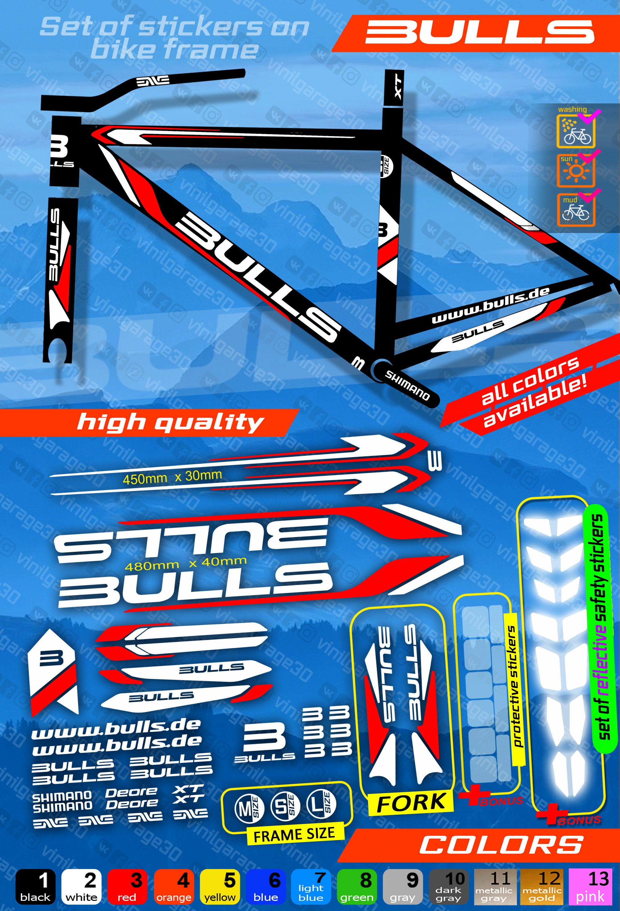 Custom Made BULLS Bicycle Stickers, Stickers on the Frame +fork - Etsy