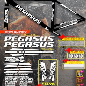 Custom made PEGASUS bicycle stickers, stickers on the frame +fork