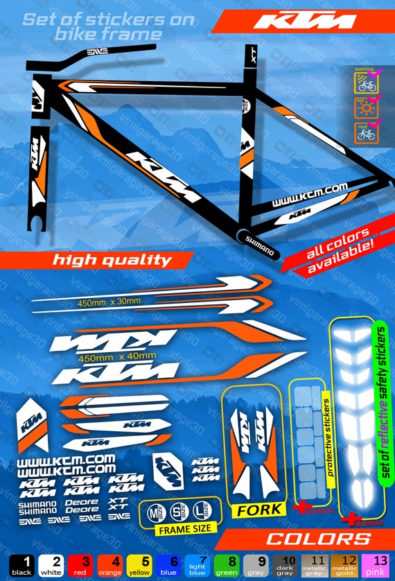 Custom Made KTM Bicycle Stickers, Stickers on the Frame +fork