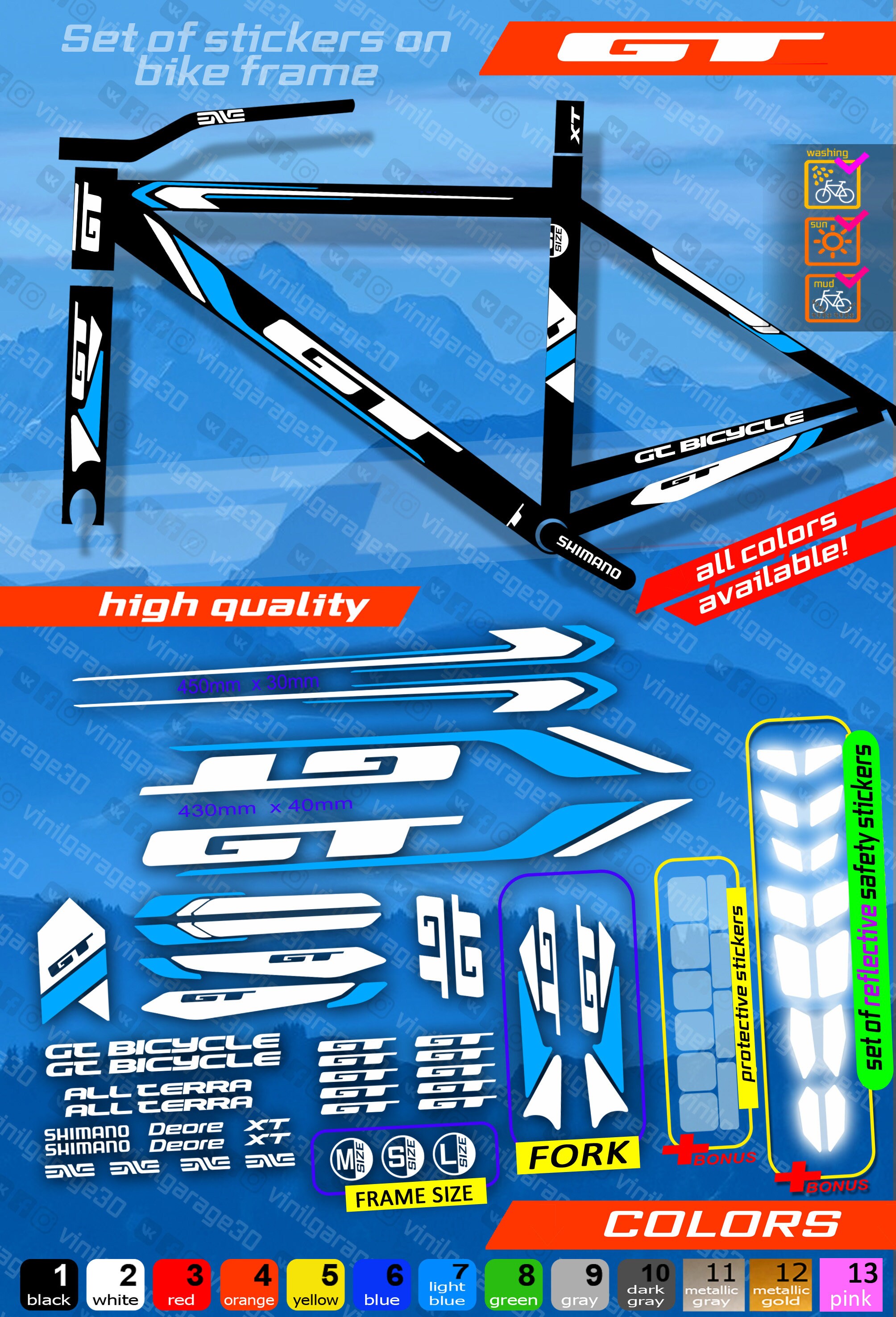Custom Made GT Bicycle Stickers, Stickers on the Frame +fork - Etsy