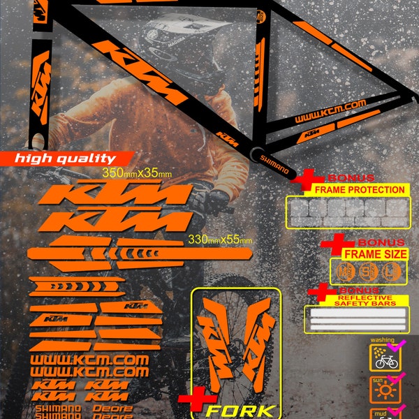 Custom made KTM bicycle stickers, stickers on the frame +fork