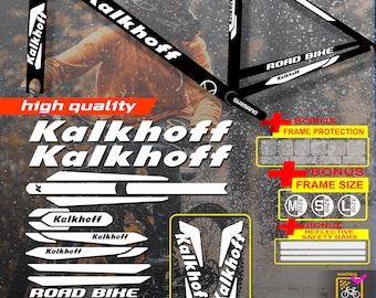Op maat gemaakte KALKHOFF fietsstickers, stickers op frame +vork