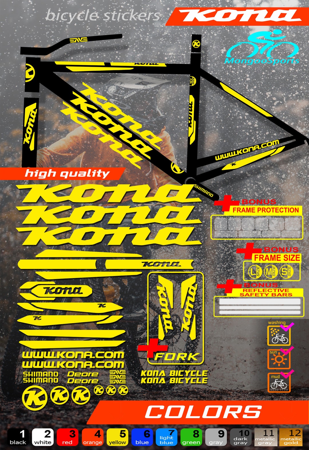 Custom Made Kona Bicycle Stickers Stickers on the Frame fork Etsy