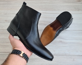 Men's Chelsea Leather Boots | Full Grain Leather | Zip-UP| Suede Leather | Leather Lining | Leather Sole | Handmade Boots