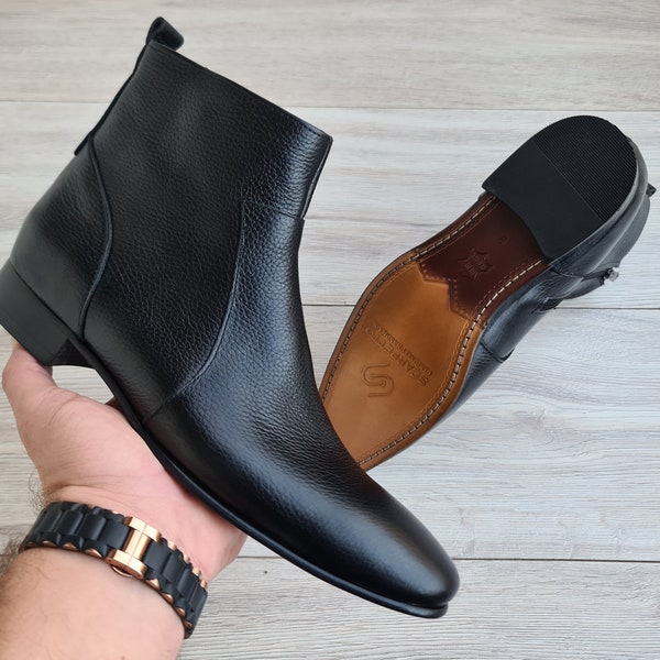 Men's Chelsea Leather Boots | Full Grain Leather | Zip-UP| Suede Leather | Leather Lining | Leather Sole | Handmade Boots