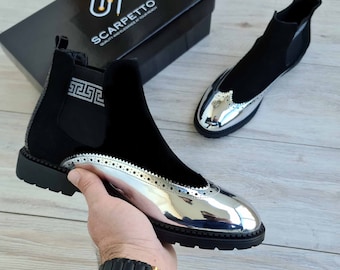 Premium Suede Leather Chelsea Boots for Men Handmade Greek Pattern ...