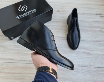 Schwarze Chukka Stiefel für Herren | Handgefertigte Schnür Derby Stiefel | Herren Casual Ankle Boots | Premium Echtleder Chukka Boots