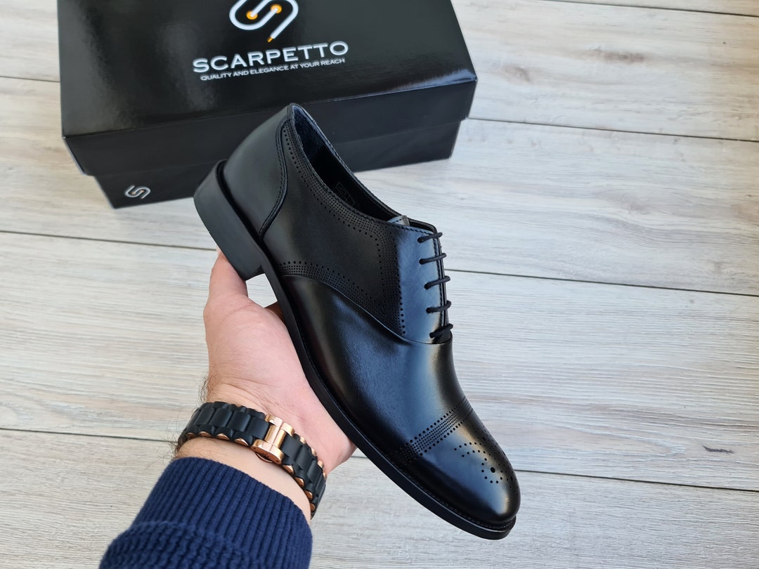 Oxford Leather Dress Shoes With Leather Sole Handmade Mens Genuine Leather Shoes Formal Laceup