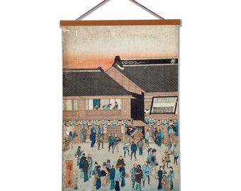 Kabuki Theatre Kawarazakiza by Utagawa Hiroshige Fine Art  Canvas Wall Print with Magnetic Hanger