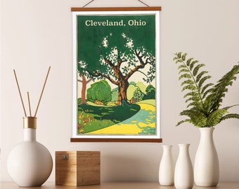 Cleveland Ohio Canvas Print: Vintage Impressionist Tree Art with Magnetic Hanger