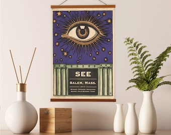 Frame included! 16"x20" Canvas Print - Salem Massachusetts Travel Poster Wall Art for Psychics, Pam and Salem wall art