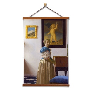 Lady Standing at a Virginal by Johannes Vermeer Fine Art  Canvas Wall Print with Magnetic Hanger