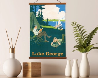 Lake George Paradise in New York By Vintage Banners - Lake George Wall Art, Lake George souvenir, Mountaineering Gift, Adirondacks Poster