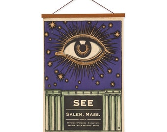 Salem Massachusetts Vintage Travel Poster: Occult Eye Canvas Print with Magnetic Hanger