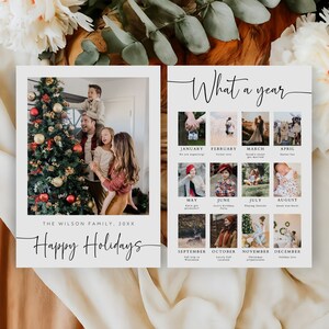 Modello di biglietto di Natale con revisione dell'anno, collage di foto di biglietti "What A Year", biglietto di auguri di buone feste modificabile, biglietto di collage di foto di famiglia, C-25