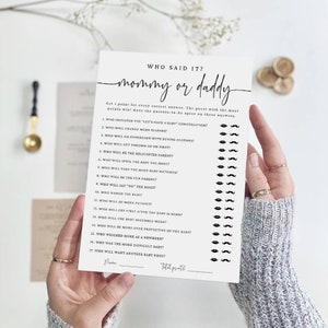 Mommy or Daddy Game, Baby Shower Game Template, Mommy or Daddy Guess Who Game, Guess Who Said It, Baby Shower Games, Gender Neutral, B-77