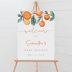 Editable Little Cutie Baby Shower Sign, Orange Baby Shower Decoration, Citrus Baby Shower Welcome Sign Template, Gender Neutral Sign, BS-123