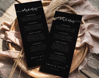Modern Wedding Menu Template, Black Dinner Menu Card (Digital)