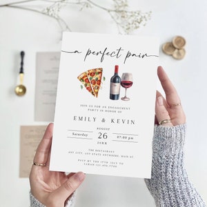 Perfect Pair Engagement Party Invitation, Pizza and Wine Engagement Invite, Engagement Invitation Template, Engagement Party Invite, PI-105