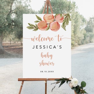Editable Peach Baby Shower Sign, Baby Shower Welcome Sign Template, Little Peach is On the Way, Gender Neutral Baby Shower Sign, BS-54