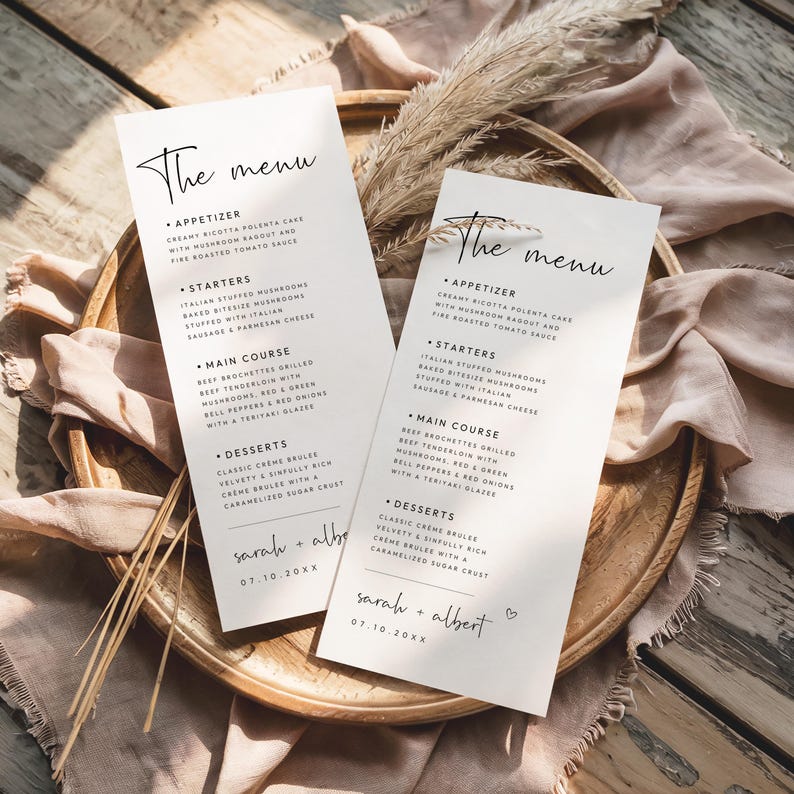 Editable Modern Wedding Menu Card Template (digital Download) - Etsy