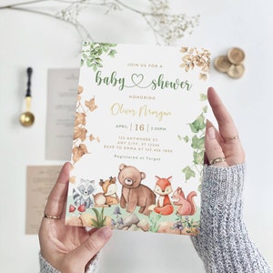Woodland Baby Shower Invitation Template, Forest Animals Invite, Boy Baby Shower Invitation, Woodland animals Invite, Evite, B-262