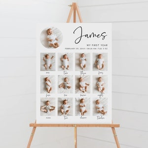 Erstes Geburtstags-Fotoschild, 1. Geburtstags-Fotoposter, Babys erstes Jahr-Plakat, Meilenstein-Geburtstagsschild, Geburtstags-Fotocollage, BS-14