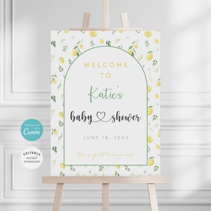 Editable Lemon Baby Shower Welcome Sign, Citrus Baby Shower Poster, Lemonade Baby Shower Sign, Summer Party Decoration, Sign Template, BS-78