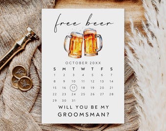 Free Beer Save the Date Template, Groomsmen Proposal Card (Digital)