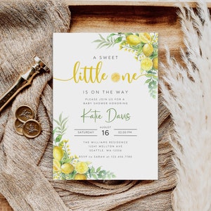 Lemon Baby Shower Invitation Template, Editable Lemonade Baby Shower Invite, Sweet Little One Baby Shower Invitation, Instant Download B-509