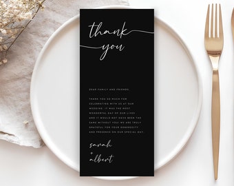 Minimalist Wedding Thank You Card Template, Thank You Napkin Note, Printable Thank You, Place Setting Thank You, Editable, Download, TC-19
