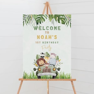 Editable Safari Animals Welcome Sign, Jungle Animals Birthday Poster, Wild One Party Decor, Jungle Printable Signs, Instant Download, BS-32