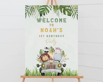 Editable Safari Animals Birthday Welcome Sign (Digital Download)