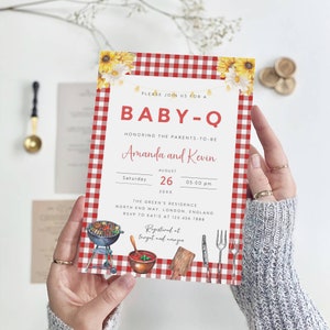 Invito modificabile per baby shower BBQ, invito per baby shower in giardino, modello di invito per baby shower BBQ, download immediato, rosso, B-660