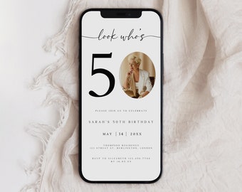 Photo 50th Birthday Invitation, Elegant Adult Evite (Digital)