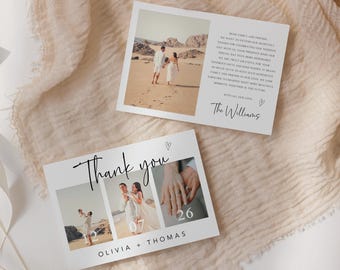 Boho Wedding Thank You Card Template, Photo Collage (Digital)