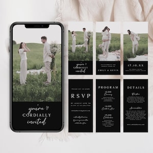 Black Wedding Video Invitation Template, Animated Invite with RSVP, Details & Program, Add Your Own Photo and Music, Canva Template, WIV-04
